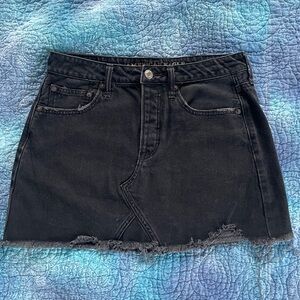 American Eagle Outfitters Black Frayed Denim Mini Skirt